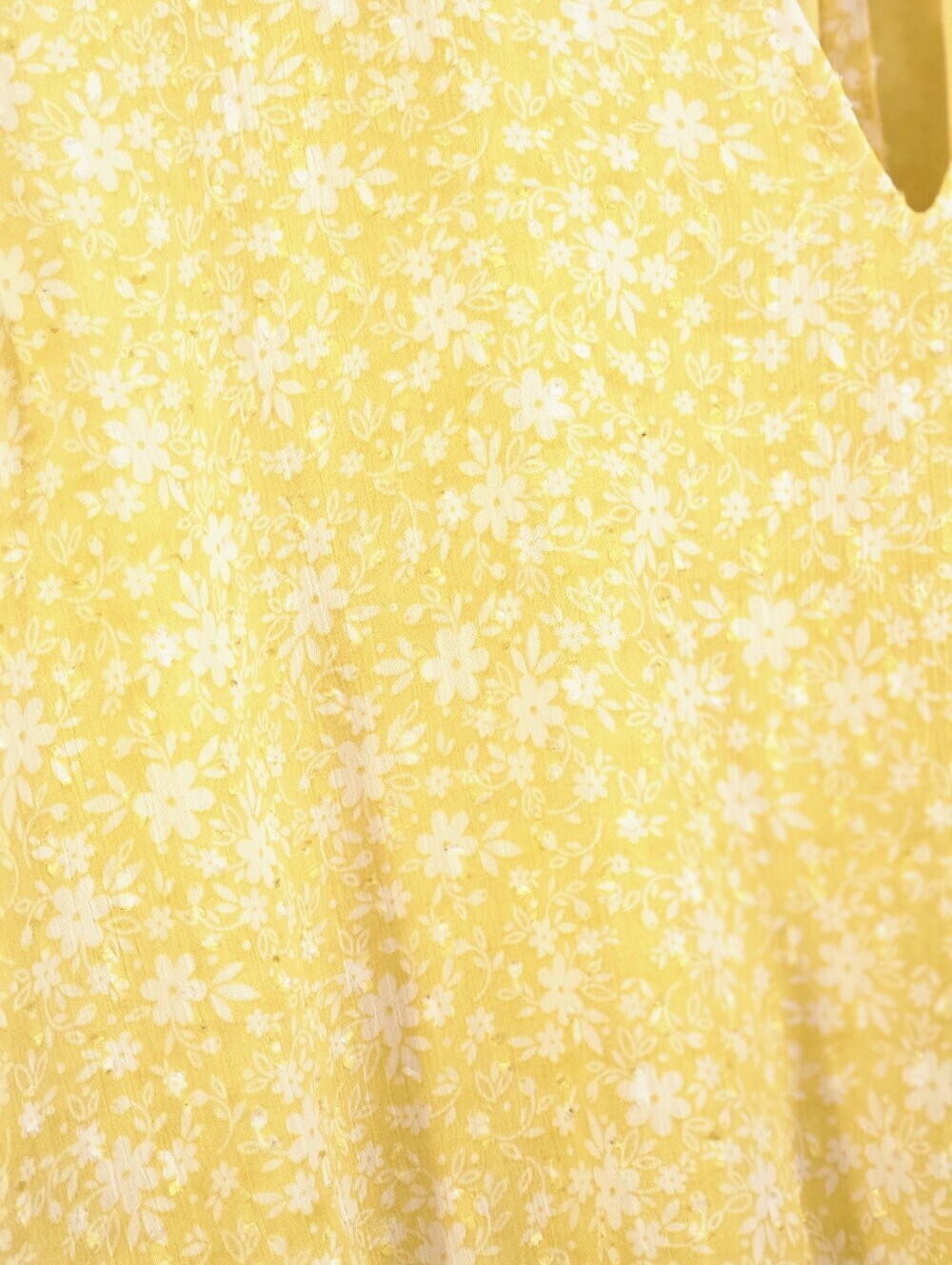 ​Carolina Belle Yellow Floral Smocked Waist Blouse XL Gold Lurex Boho - Picture 7 of 10